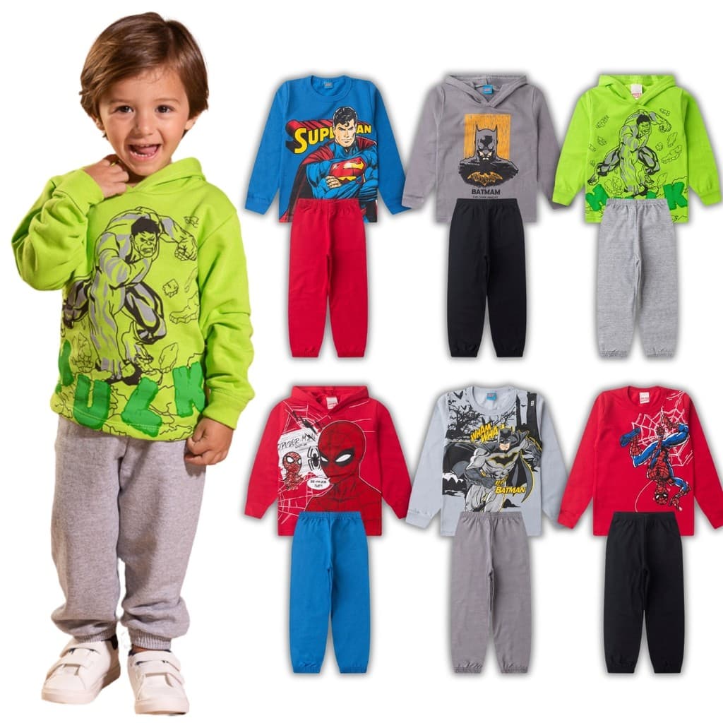 Kit 4 Peças de Roupas Menino Infantil Personagens Inverno Sortidas - Conjunto Masculino Heróis