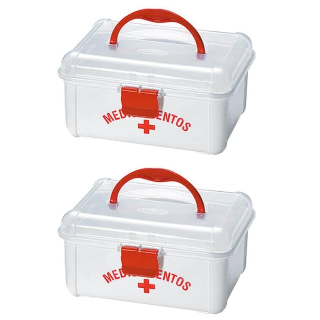Kit 2 Maletas Para Medicamentos 19x16x10CM Primeiros Socorros Com Tampa e Alça