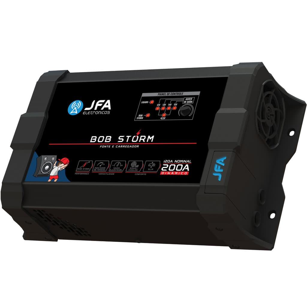 Fonte JFA Bob Storm 200A Bivolt Carregadora e Bateria Para Caixa Bob Ativa Trio Home Som Casa