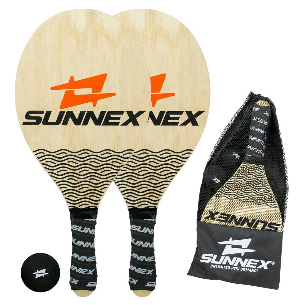 Kit 2 Raquete De Frescobol Sunnex Wave Preto + Capa E Bola