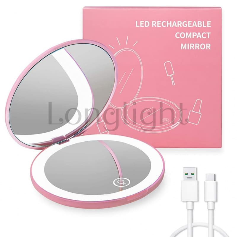 Espelho Compacto Com Luz LED , 1x/10x Ampliação Do Recarregável , 3,5 Pol/9 Cm De Bolso , Maquiagem Portátil De 2 Lados