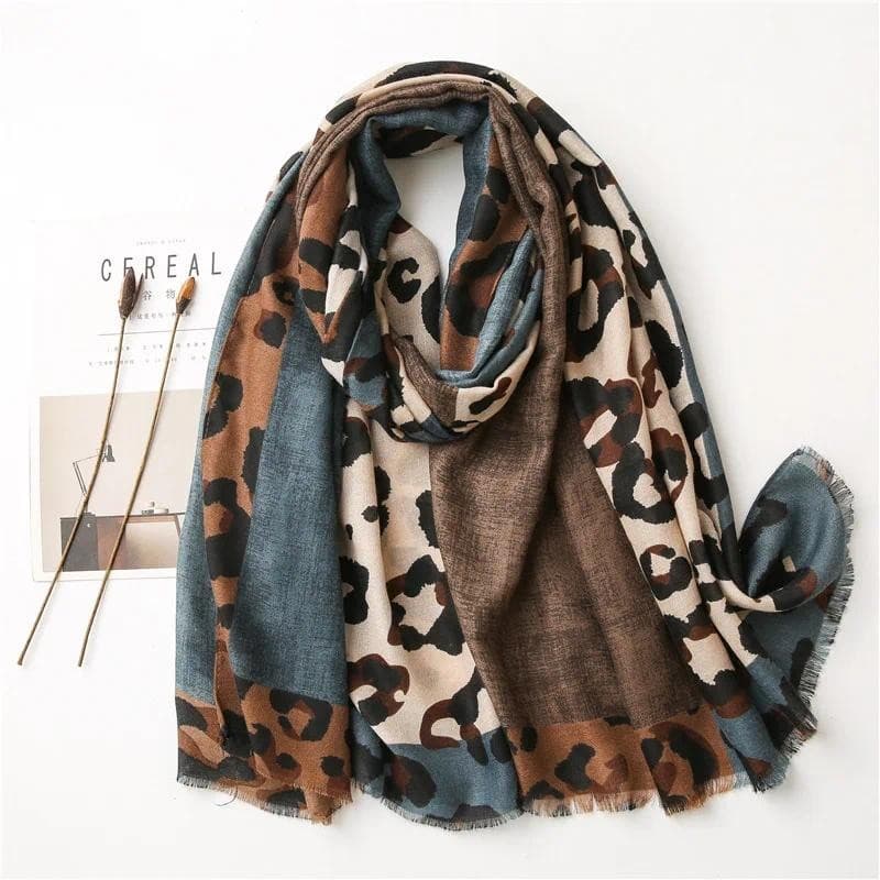 Único Luxo Marrom Senhoras Selvagem Leopardo Cachecol Feminino Longo Xale Fino Elegante