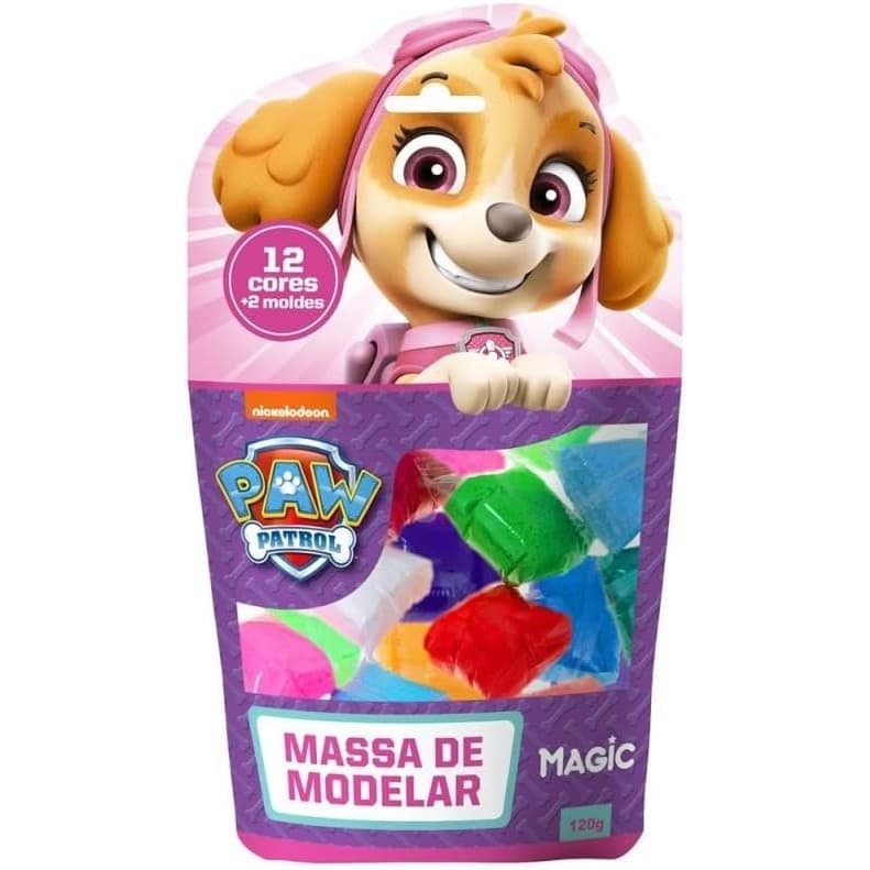 Massa de modelar 12 cores 2 moldes Patrulha Canina - rosa