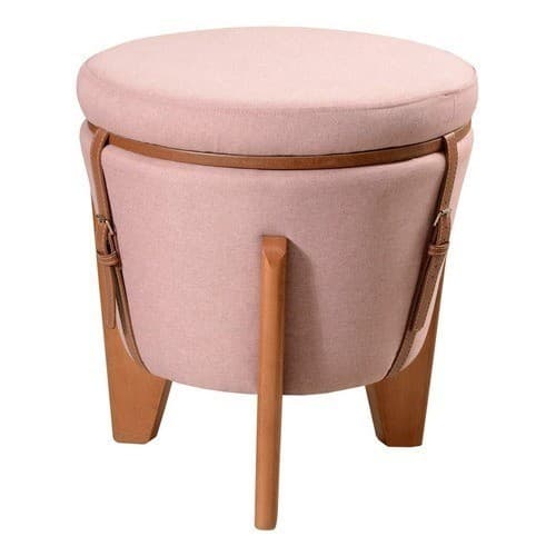Puff Decorativo Baú Flex Bege Mesa Pés Madeira Leve Resistente Linho