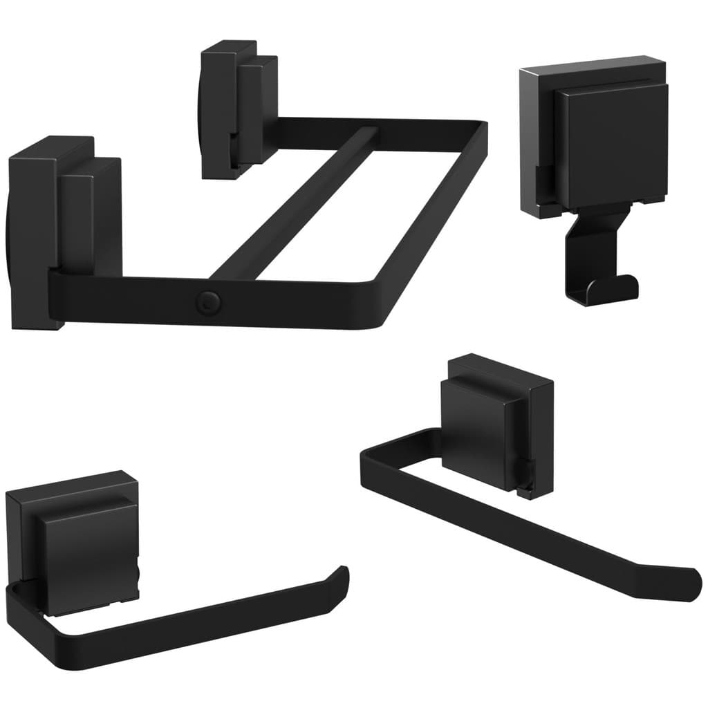 Kit Acessórios Para Banheiro 4Pçs Duplo Ventosa Preto SF.Max
