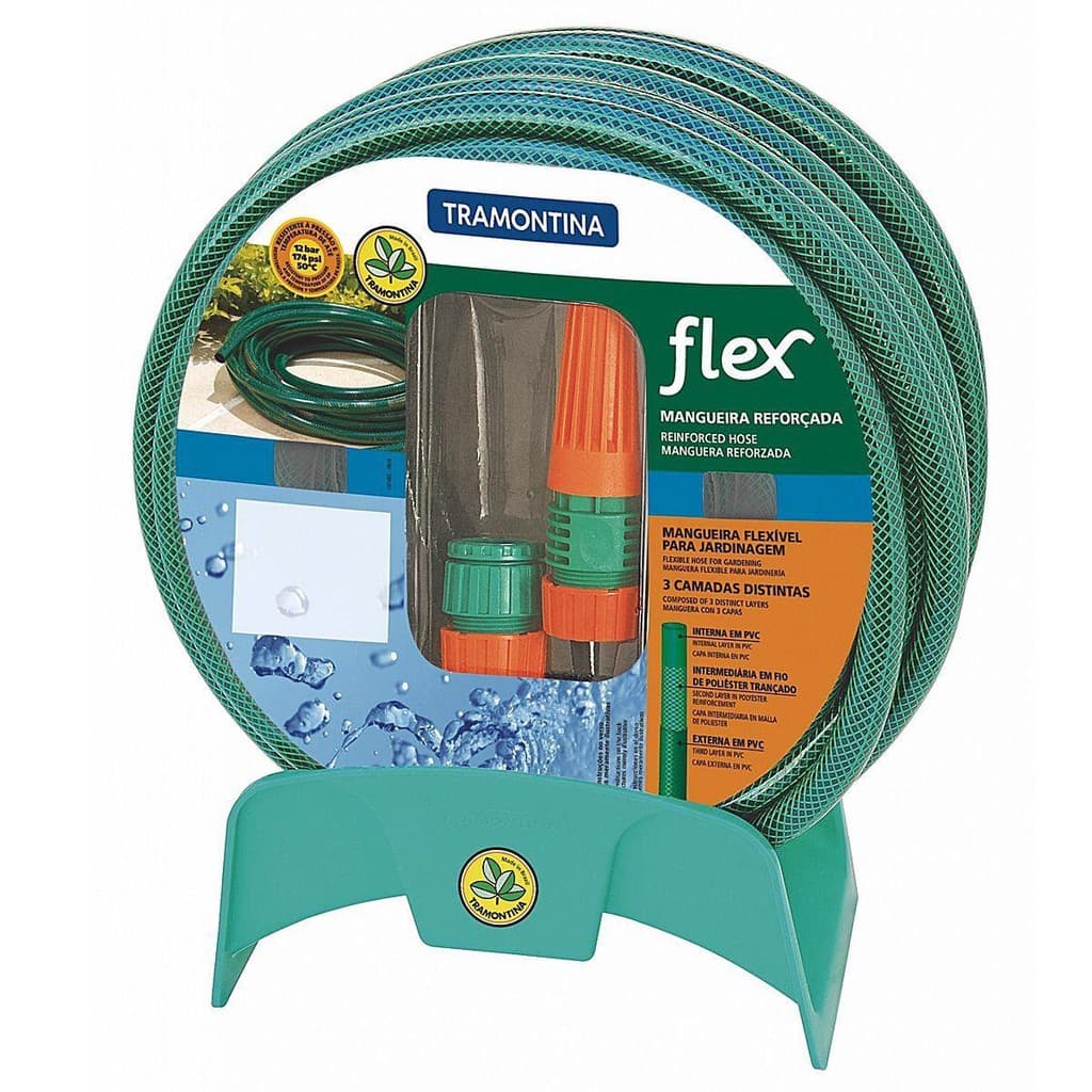 Mangueira Flex PVC 20 Metros com Engate, Esguicho e Suporte Tramontina