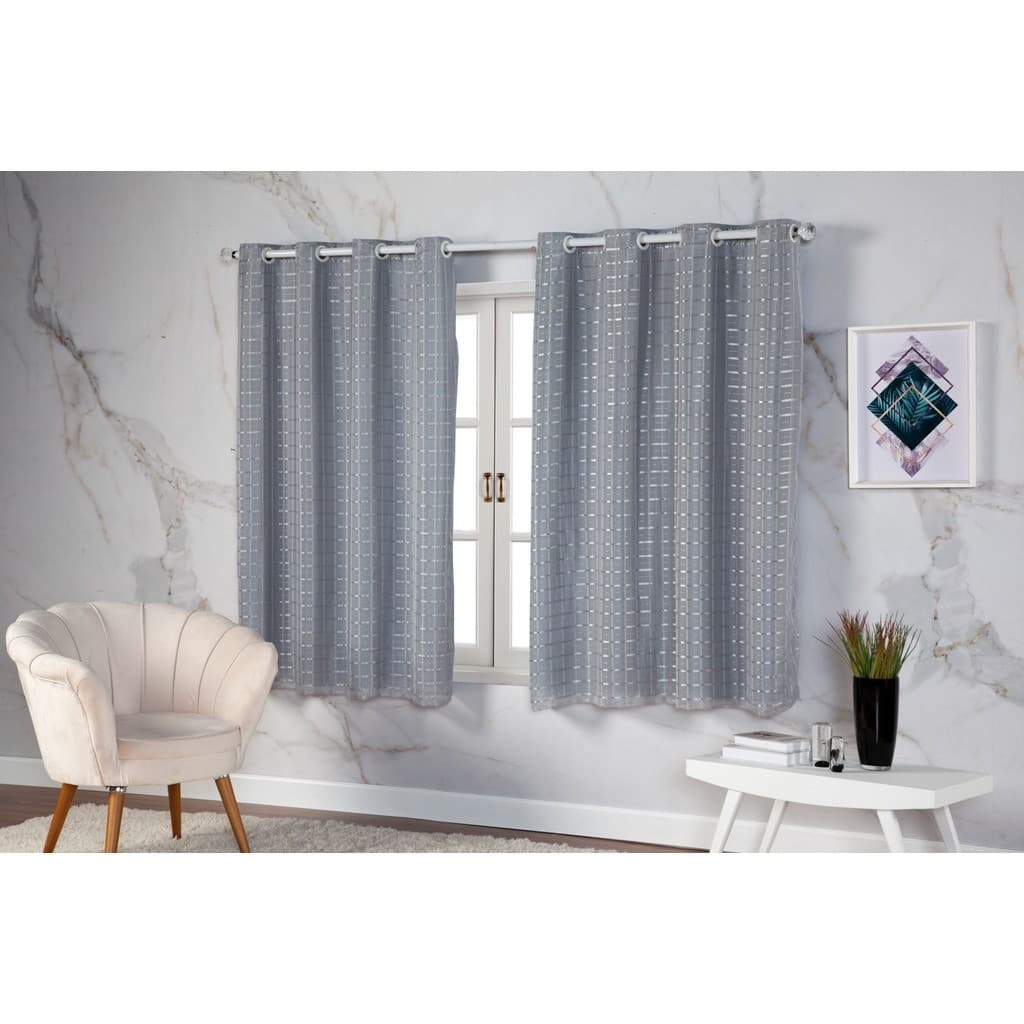 Cortina Com Blackout 2,00m x 1,40m PVC c/ Tecido Voil Xadrez Varias Cores Janela Quarto Sala