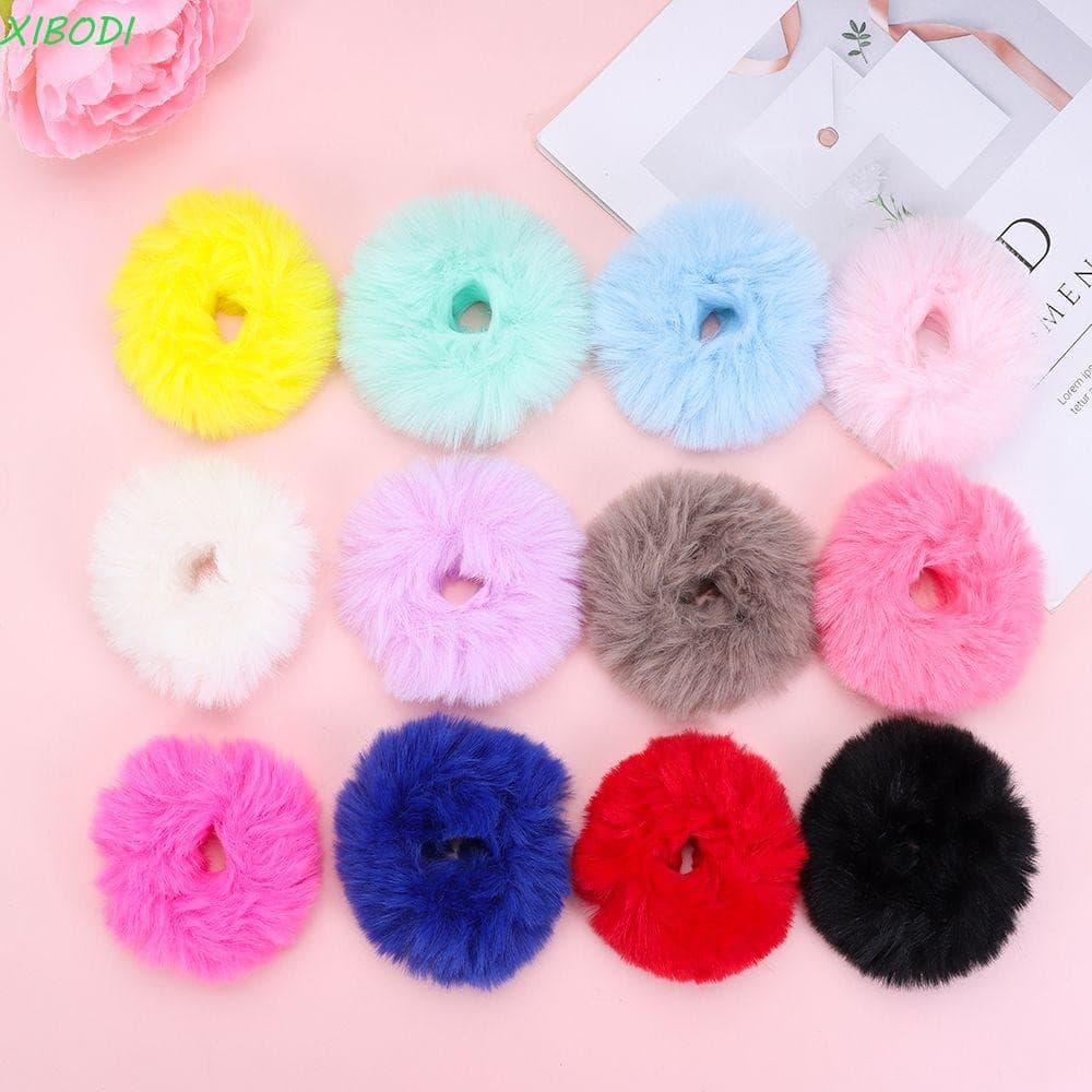 XIBODI 2 Peças De Elásticos De Cabelo De Pele Da Moda , Bobbles De Coelho Falso , Faixas Elásticas Para Mulheres E Menin