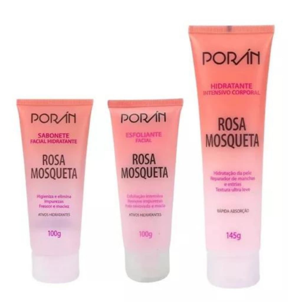 Kit Skin Care Facial Porán Rosa Mosqueta 3 Produtos