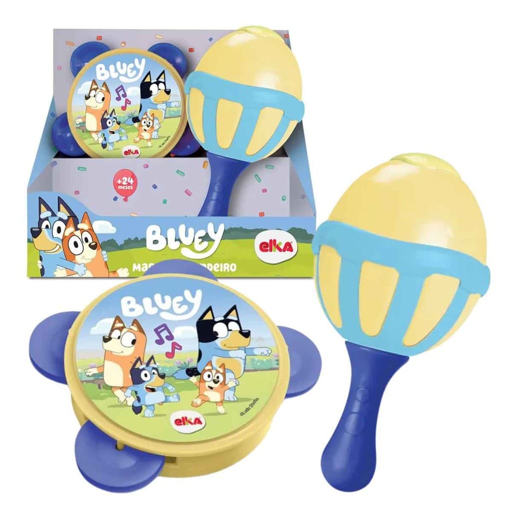 Maraca E Pandeiro Bluey Original, Elka, Brinquedo Musical Infantil Crianças +2 Anos