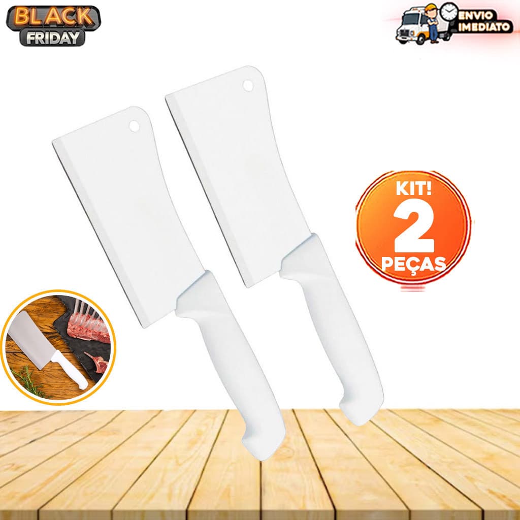 Kit 02 Faca Facão Cutelo Açougueiro Cozinha Profissional Aço Inox 29cm