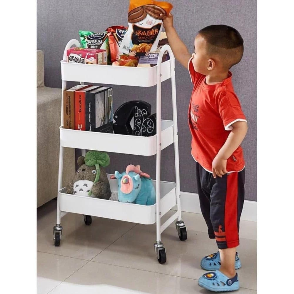 Prateleira Metal 3 Andares c/ Rodinhas Branca 77x45cm Organização Cozinha Banheiro 30kg Carga Móvel
