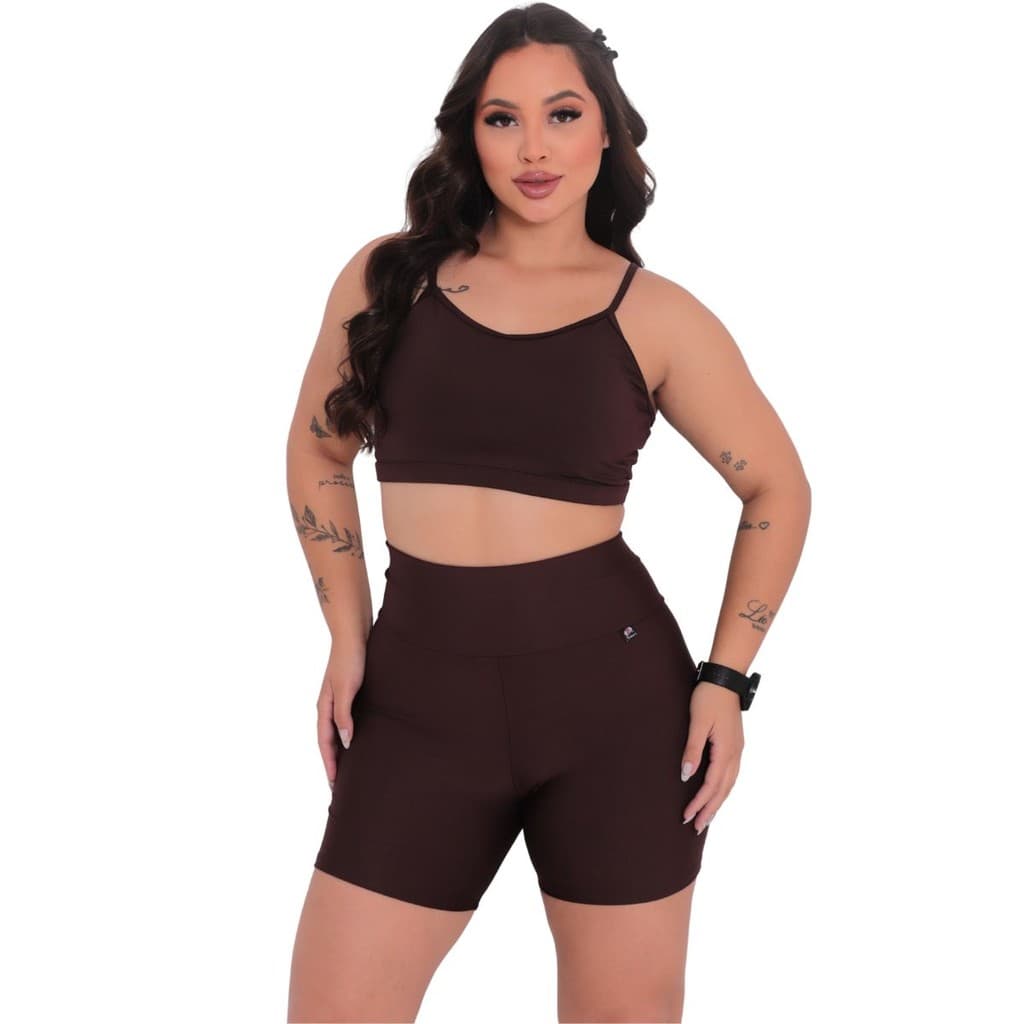 Conjunto Fitness - Top Costas Nua Bojo Removível e Short Alta Compressão