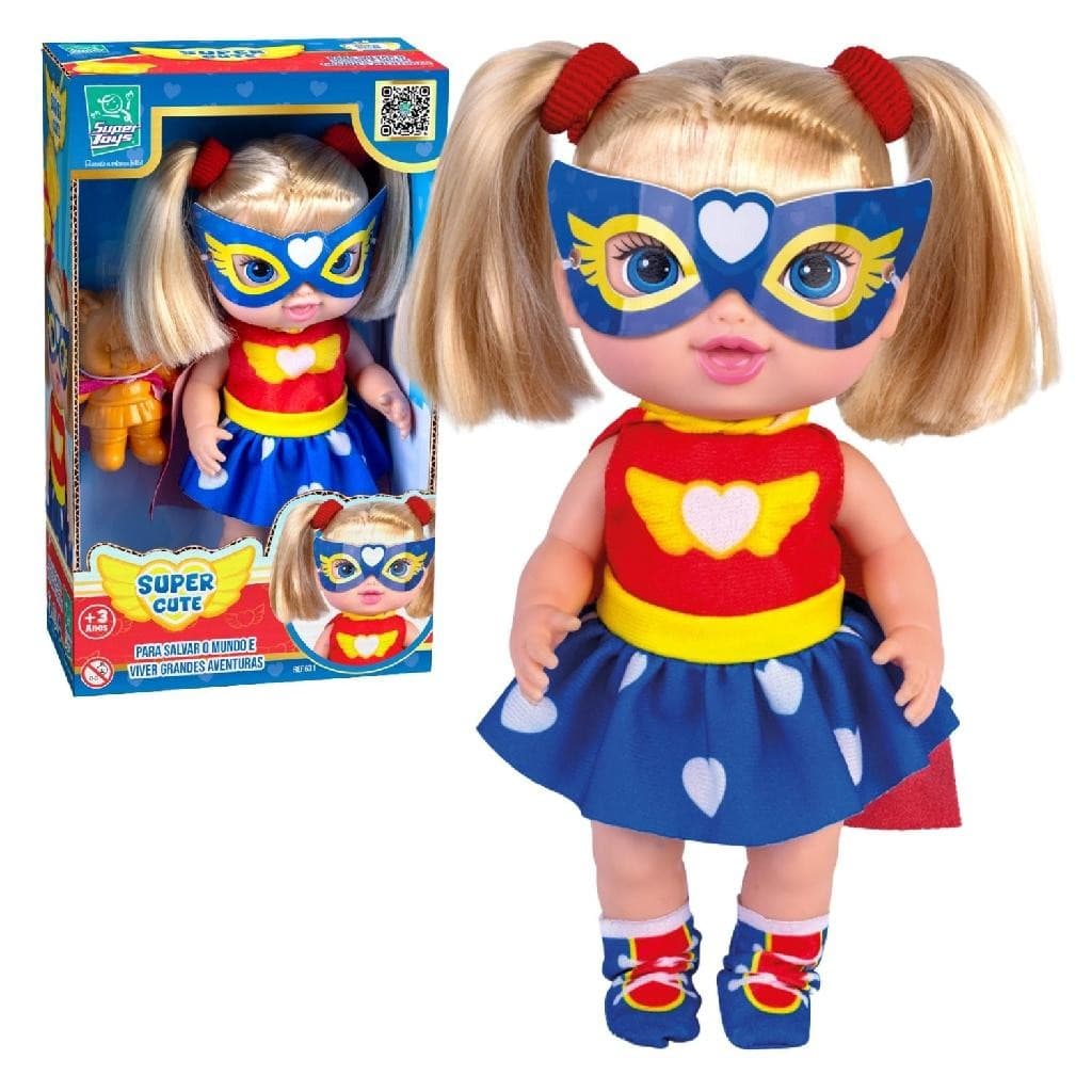 Boneca Super Girls Cute de Vinil Mulher Maravilha Acompanha Ursinho - Super Toys