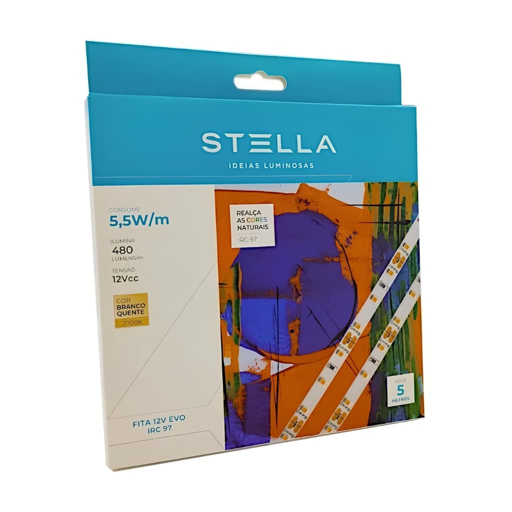 FITA LED STELLA EVO 12V 2700K 5.5W/M 5 METROS IRC 97 8MM IP20 STH20800/27