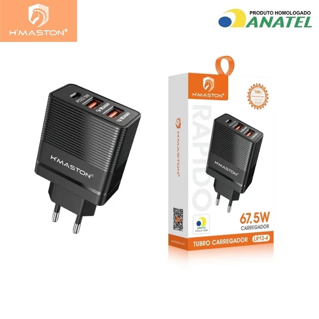 H'maston LR-13 Carregador 67.5W PD22.5W QC3.0 Fonte Tomada Rápida Carregar Celular Portátil  Usb e Tipo-c