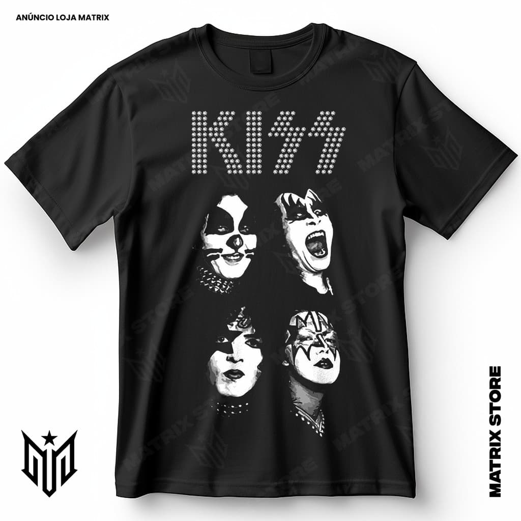Camisa Banda Kiss Integrantes Heavy Metal Blusa Camiseta de Rock 100% Algodão
