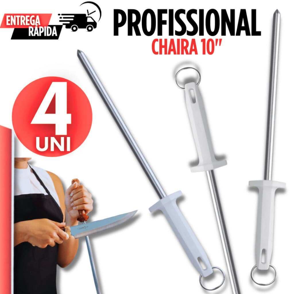 Jogo 04 Chaira Amolador Afiador Facas 10'' Polegadas Açougueiro Aço Inox Profissional Linha Premium