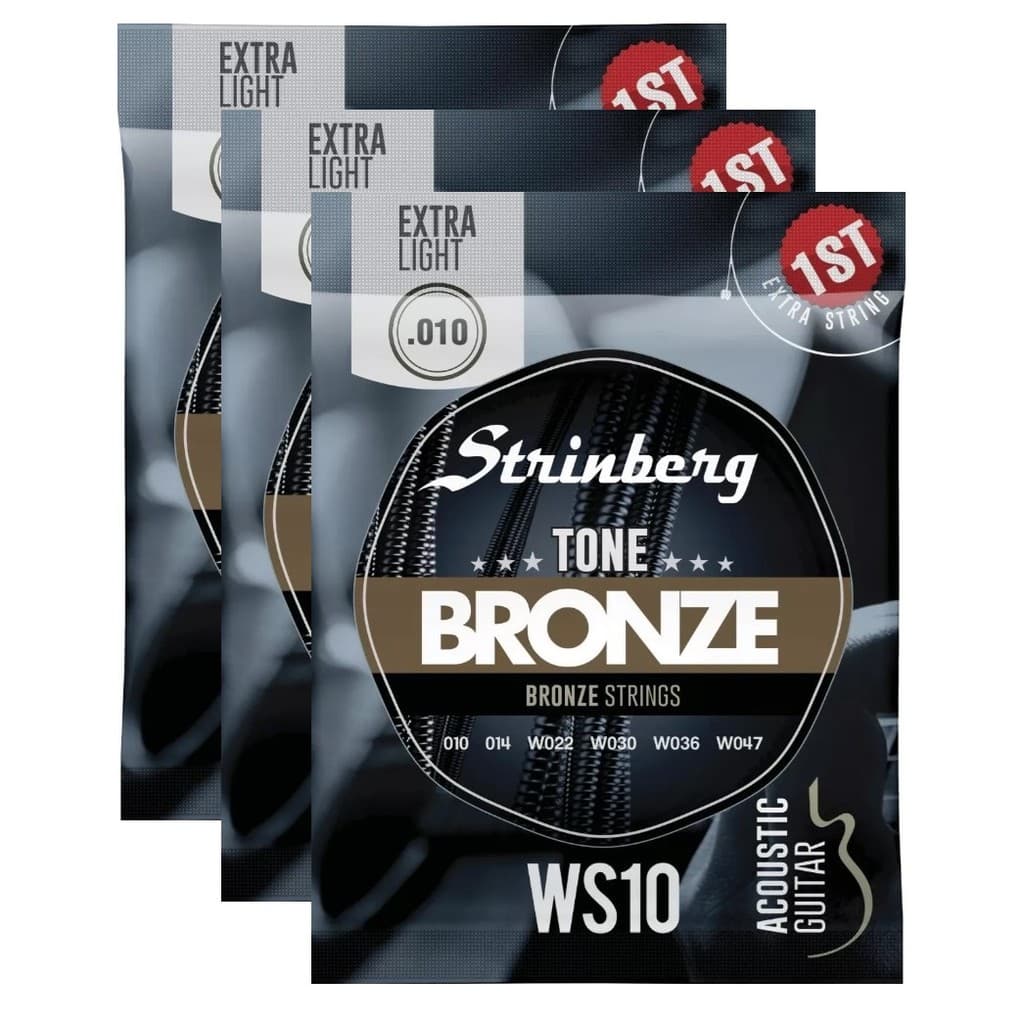 Kit 3 Jogos de Cordas Encordoamento Strinberg WS10 Violão Aço 010 WS-10