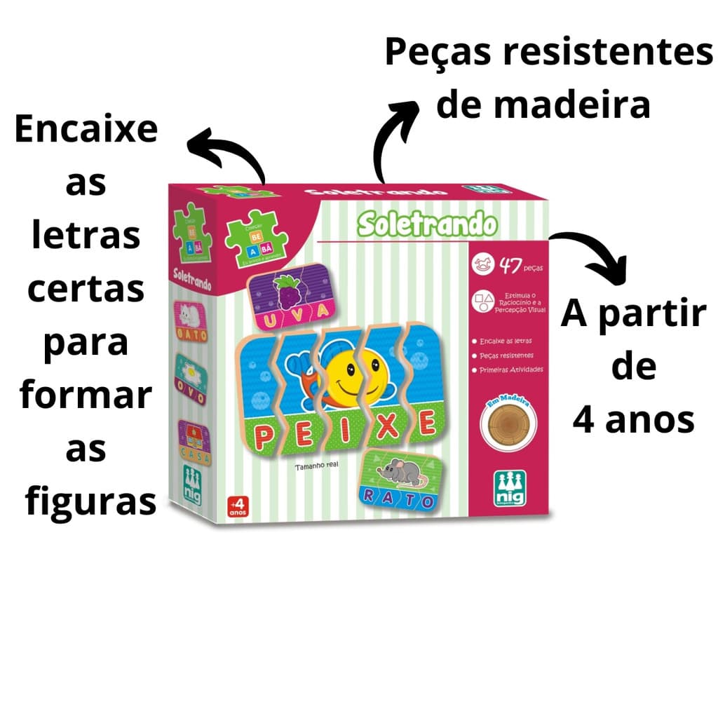 Brinquedo Educativo 3 Anos Jogo Soletrando Com 47 Peças Em Madeira