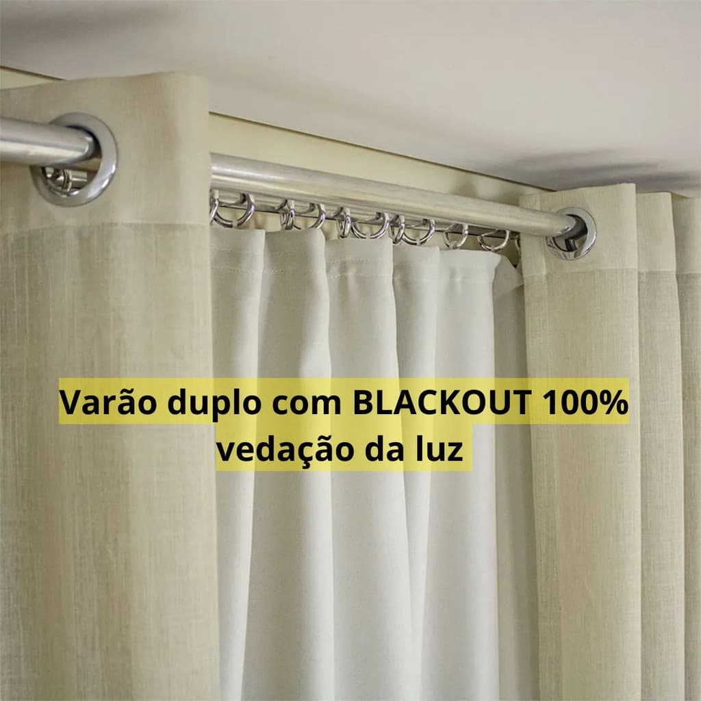 Cortina Gaze de Linho com Blackout 100% vedação em Tecido para Varão Duplo