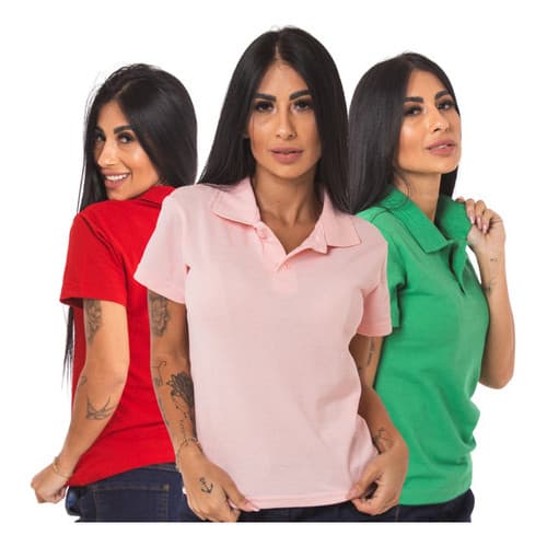 Kit 5 Camisa Polo Feminina Gola Uniforme Piquet Camiseta Diversas Cores Escolha