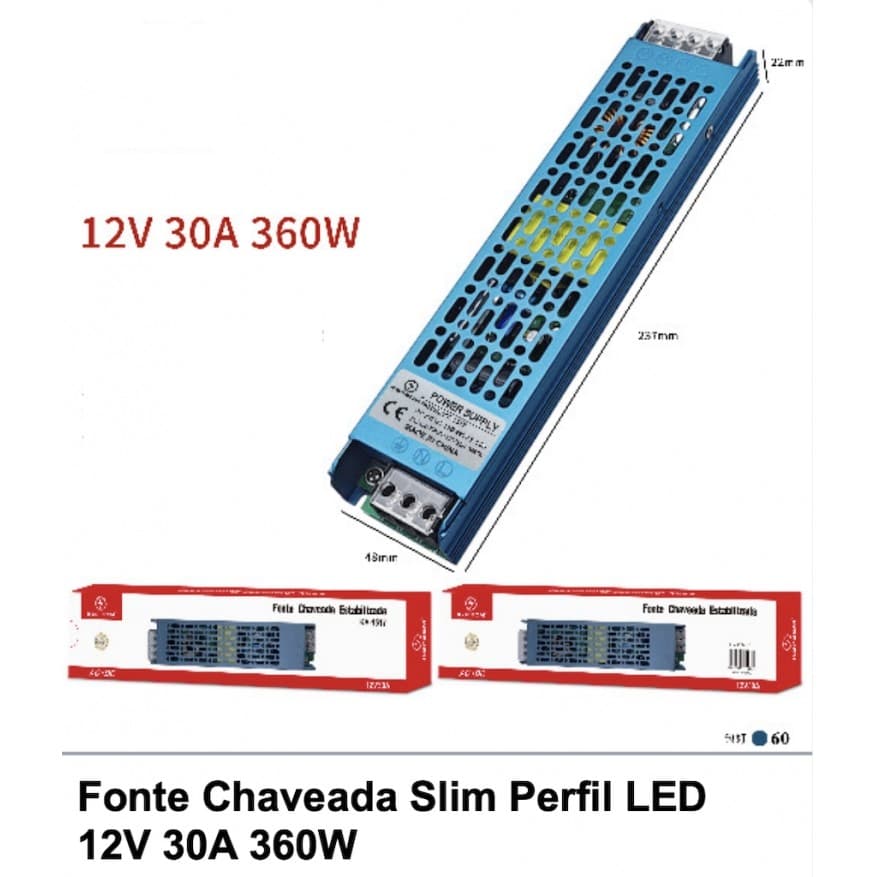 FONTE COLMEIA SLIM PERFIL LED 12V 30A CHAVEADA 360W KA-1517