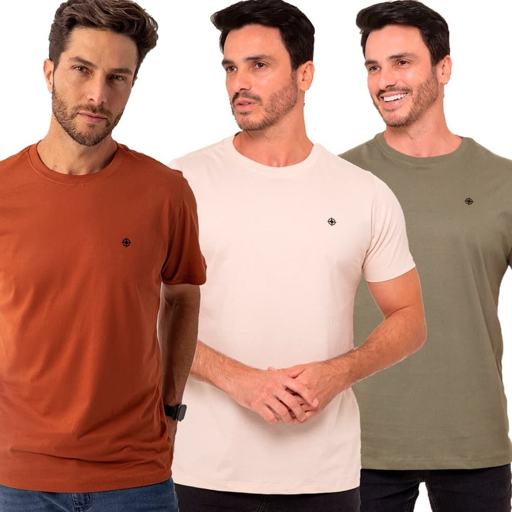 Kit 3 Camisetas Masculina Algodão Premium Cas