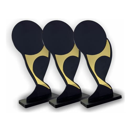 Kit 3 Troféu Universal Acrílico Dourado/ Ps Preto Copa