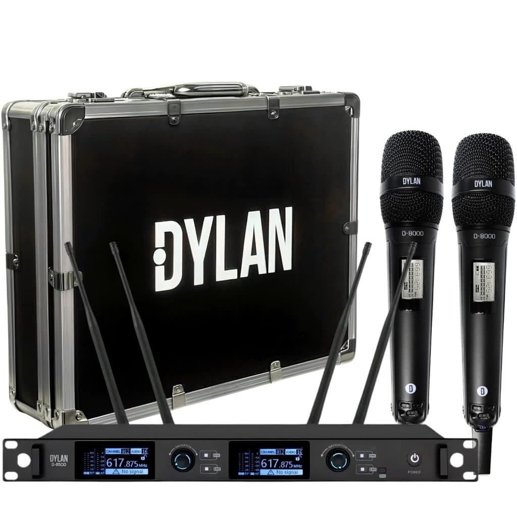 Microfone Sem Fio Duplo Dylan D-8500s Dinâmico UHF Preto