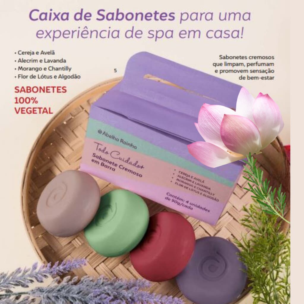 Caixa de Sabonete  Com 4 Fragrâncias 100% Vegetal  Abelha Rainha