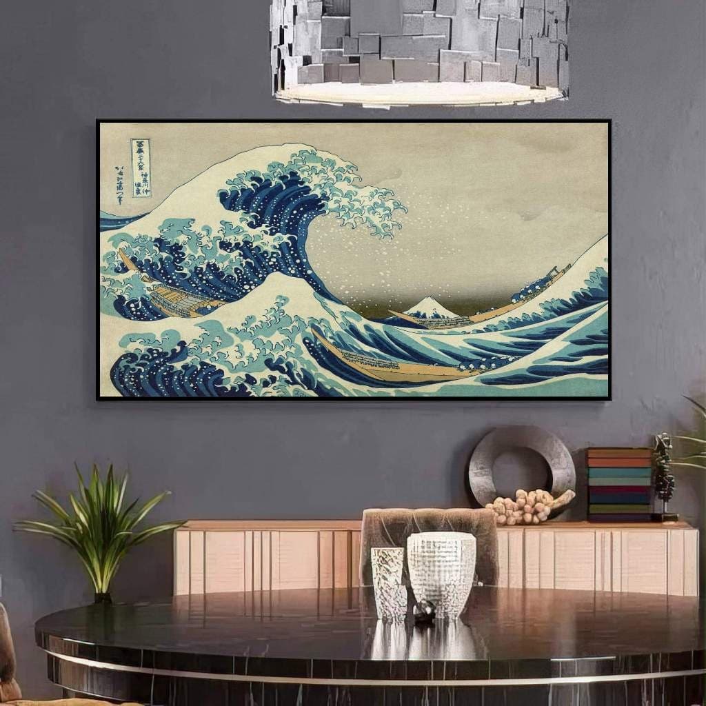 Quadro Decorativo 110x80cm  A Grande Onda de Kanagawa de Hokusai para um Ambiente de Arte Clássica e Inspiração Hall