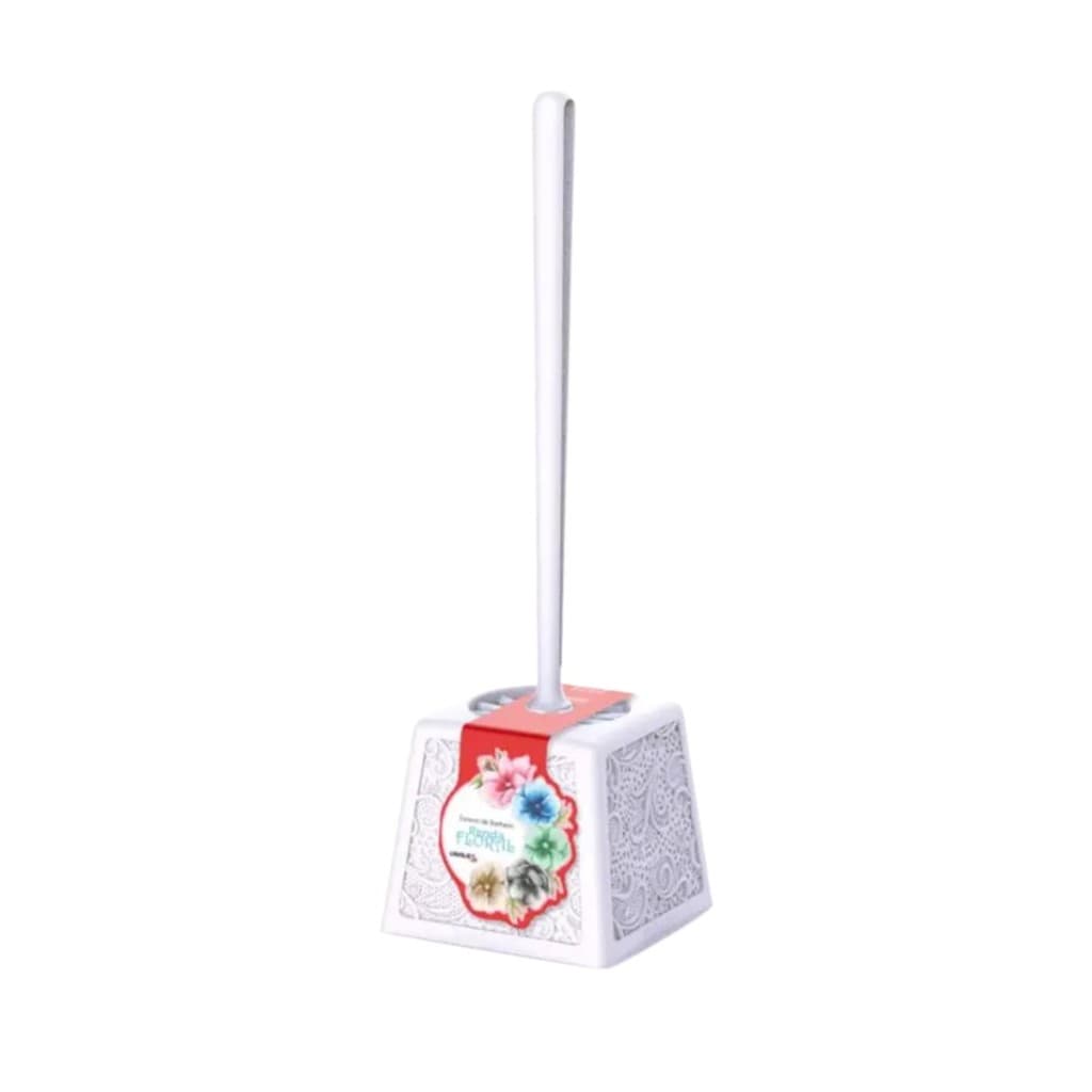 Escova Sanitária Com Suporte Design Floral Branca Banheiro Higienização