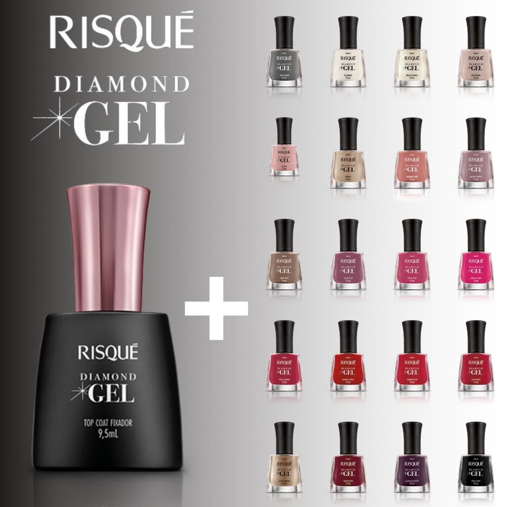 Kit 2 Esmalte Diamond Gel Risque Cor + Top Coat Fixador Kit Manicure Escolha Cor