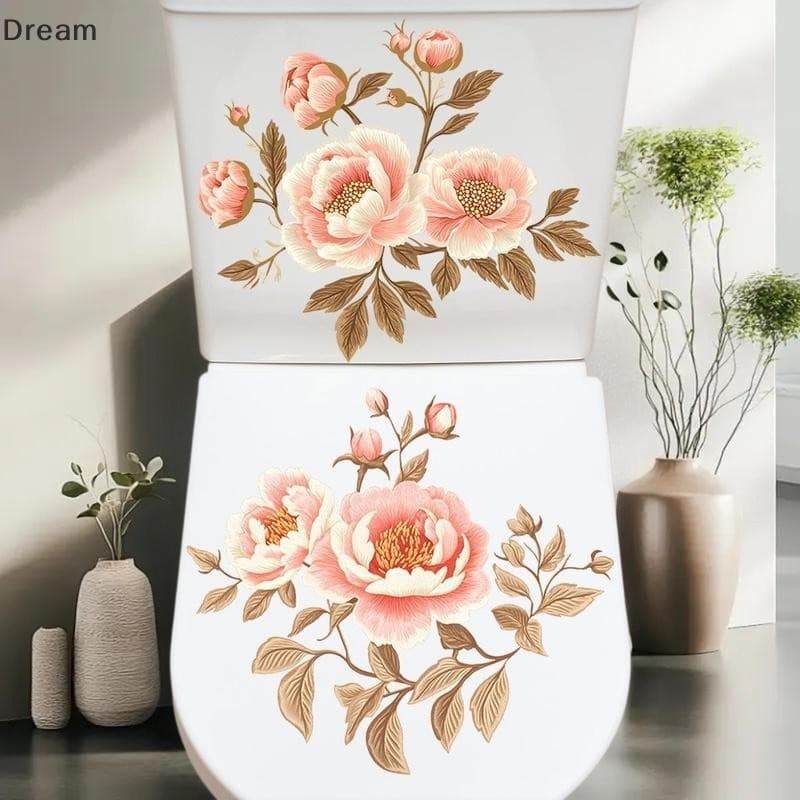 < Dream > 2 Folhas De Adesivo De Banheiro , Moderno E Minimalista , Padrão De Flor , Pinturas Autoadesivas Para Decoraçã