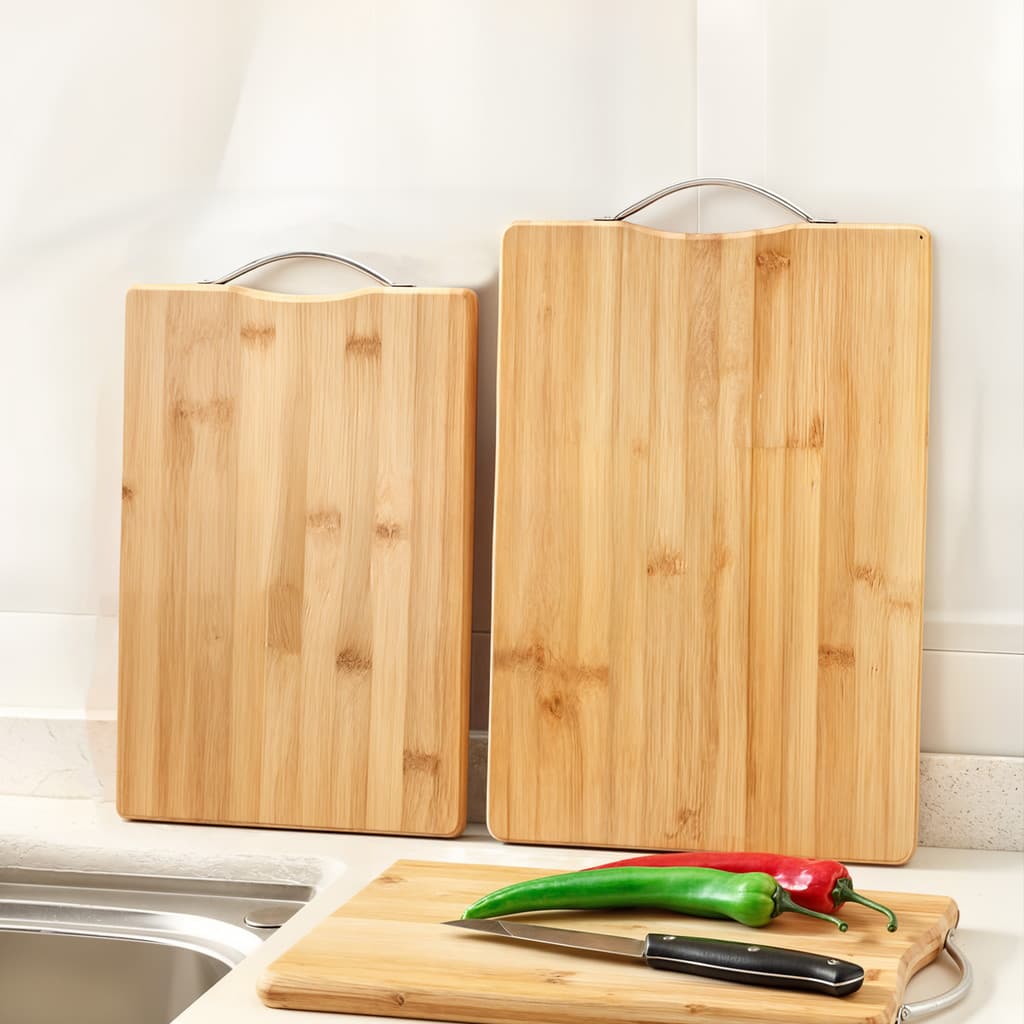 Kit 2 Tabuas de cortar Carne Tábua Churrasco de Madeira Bambu com Alça para bancada e mesa Grande ❤️