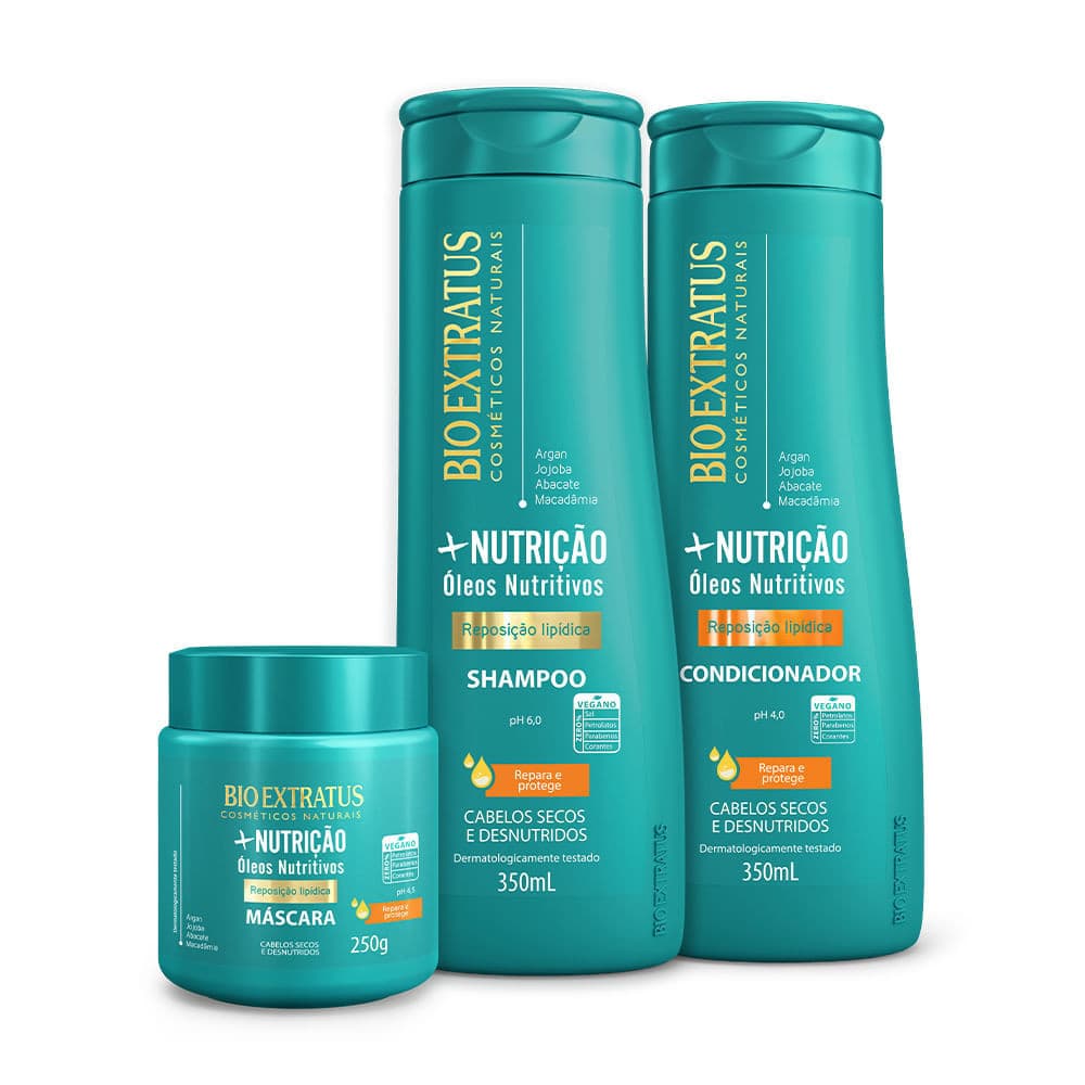 Kit +Nutrição Shampoo Condicionador e Máscara 250g Bio Extratus