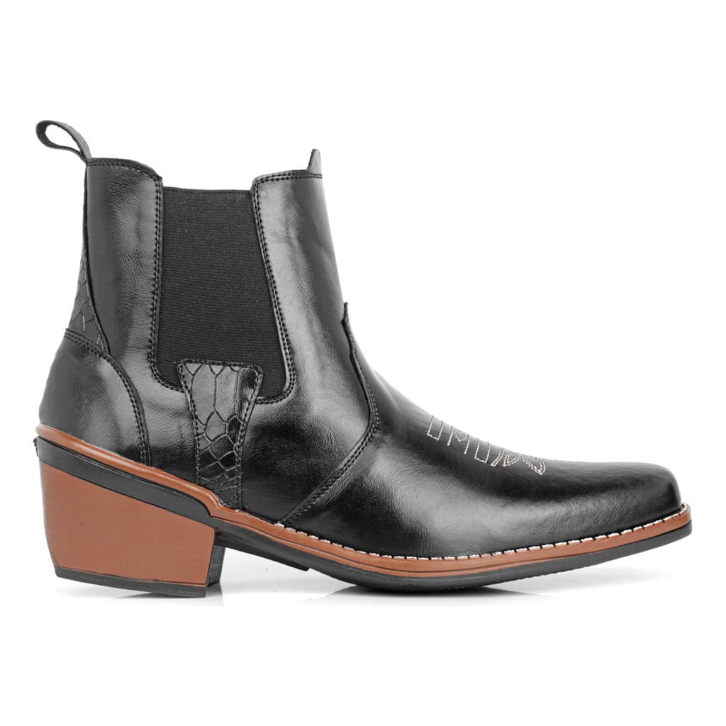 Botina Masculina Bico Fino Elástico Bordada Country