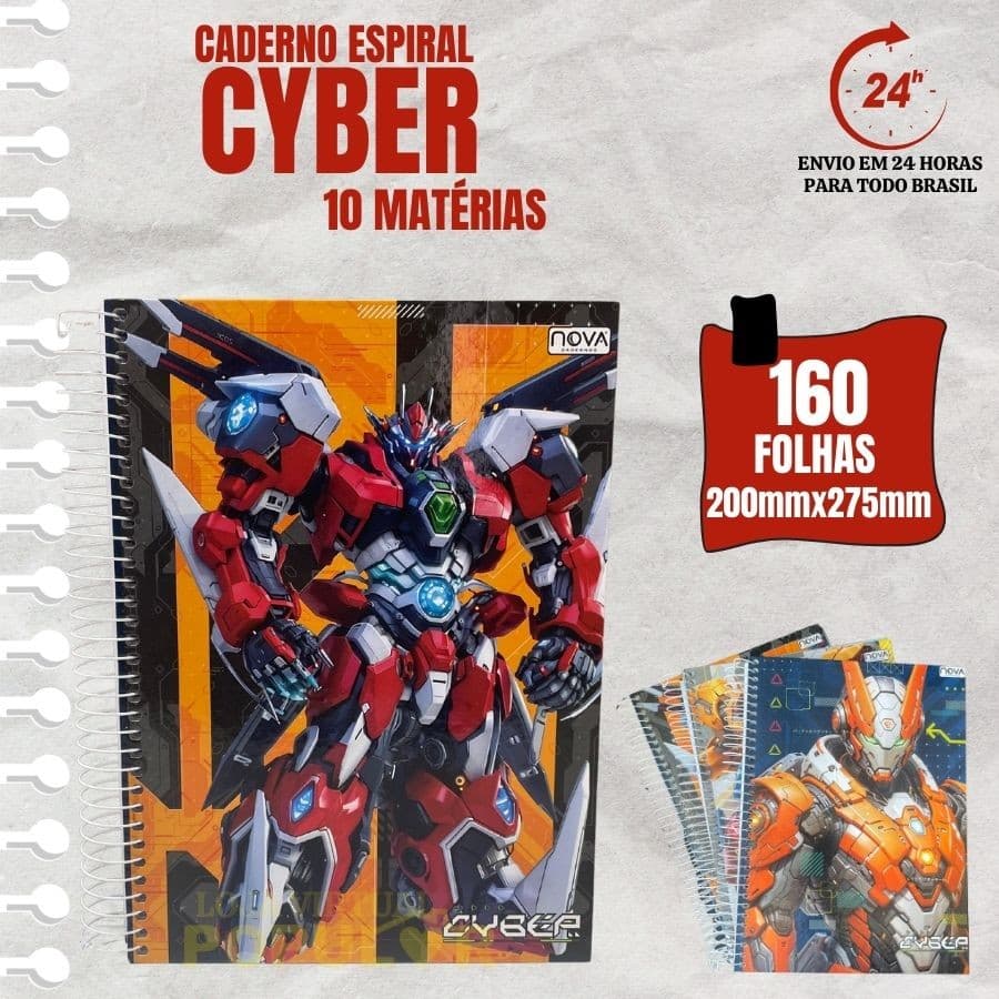 Caderno Estampas Capa Dura10 Matérias Universitário Personalizado CYBER 160 Folhas -