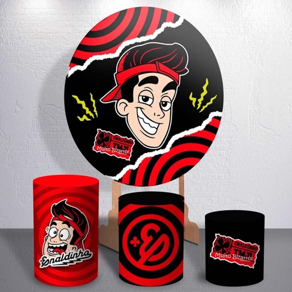 Capas Painel Redondo Festa Infantil Com Trio de Cilindro Decoração Tema Enal Youtuber Infantil