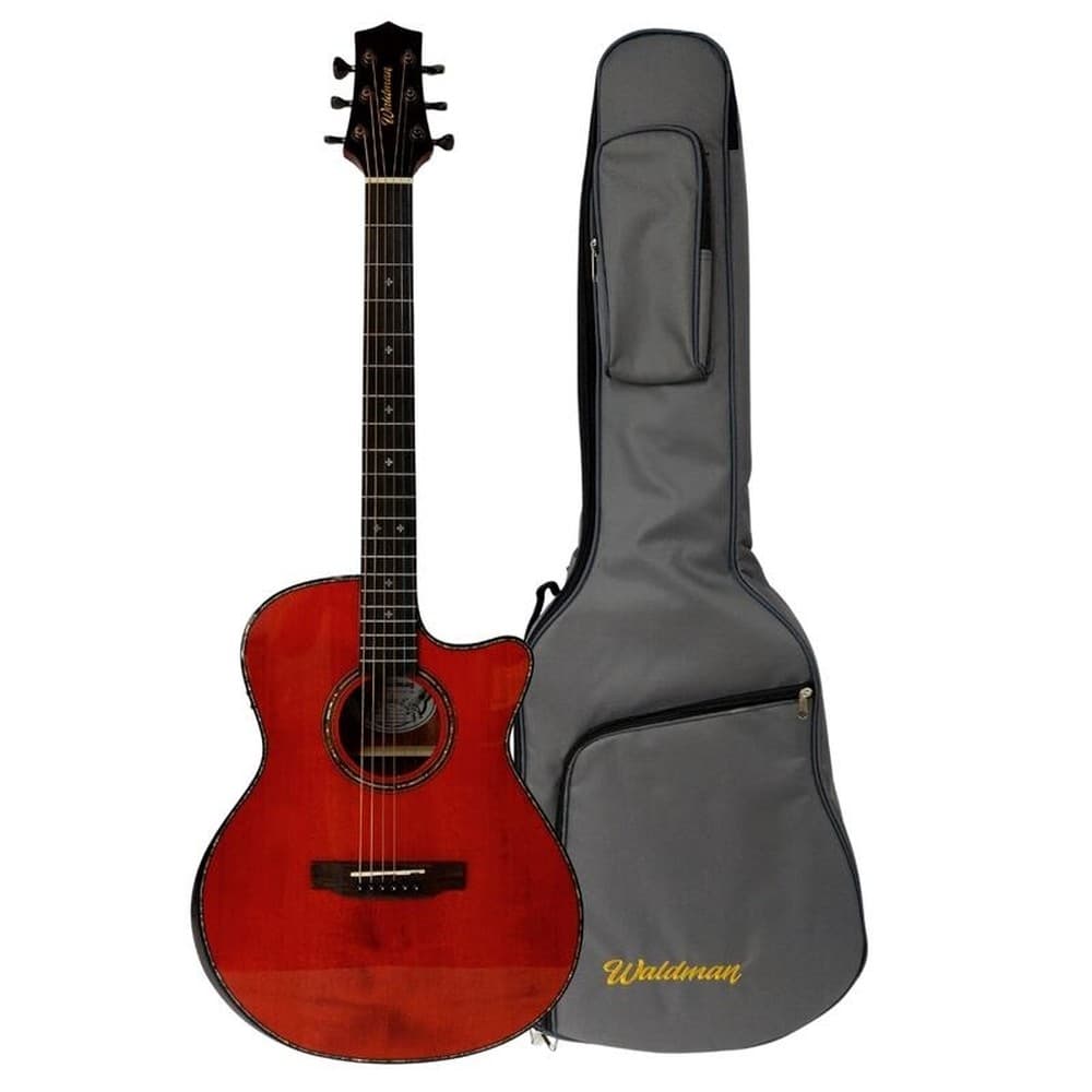 VIOLÃO WALDMAN ELÉTRICO AÇO GCEX-1841 GRAND AUDITORIUM VERMELHO COM CAPA