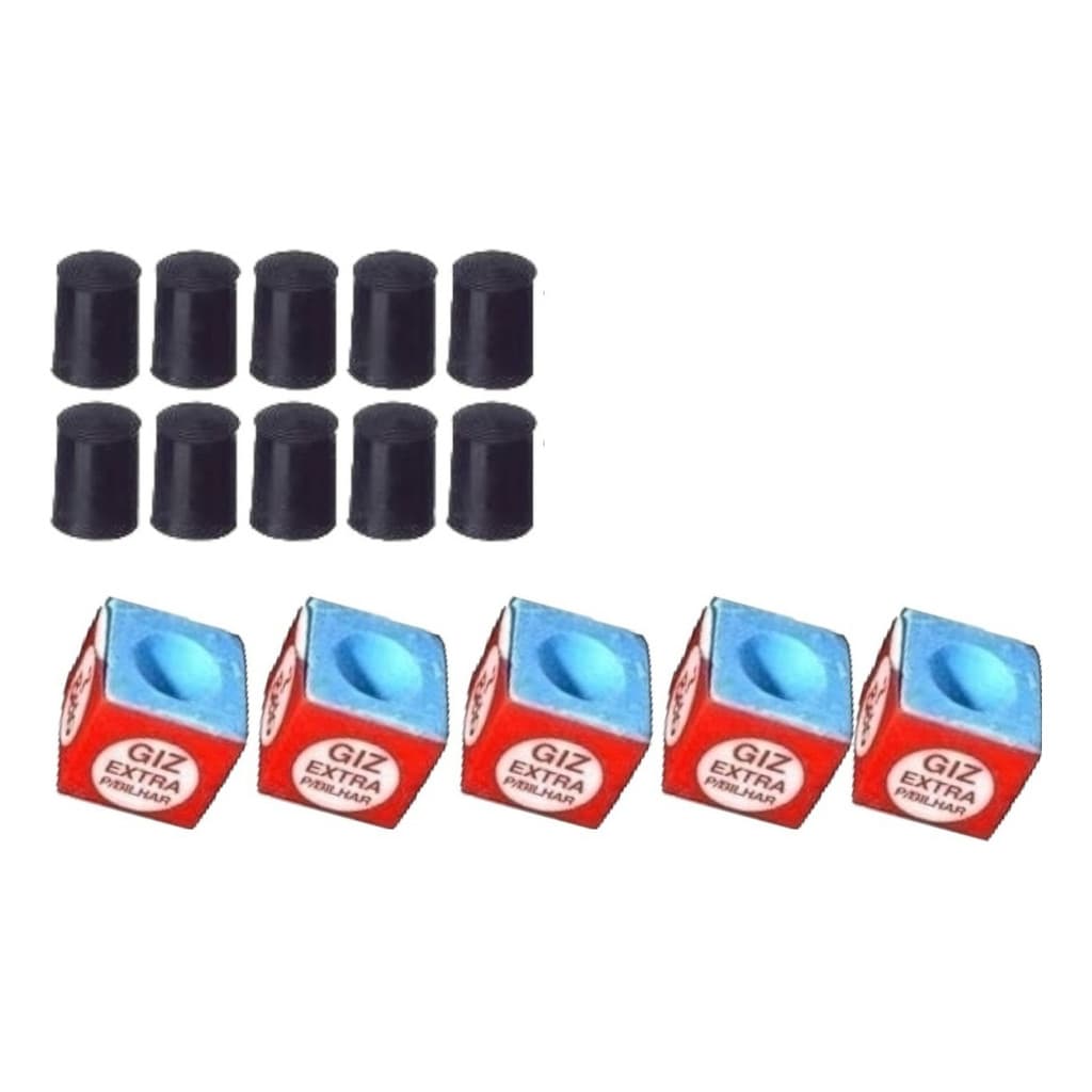 10 Virolas Ponteira + 05 Giz Azul Comum Taco Bilhar Sinuca