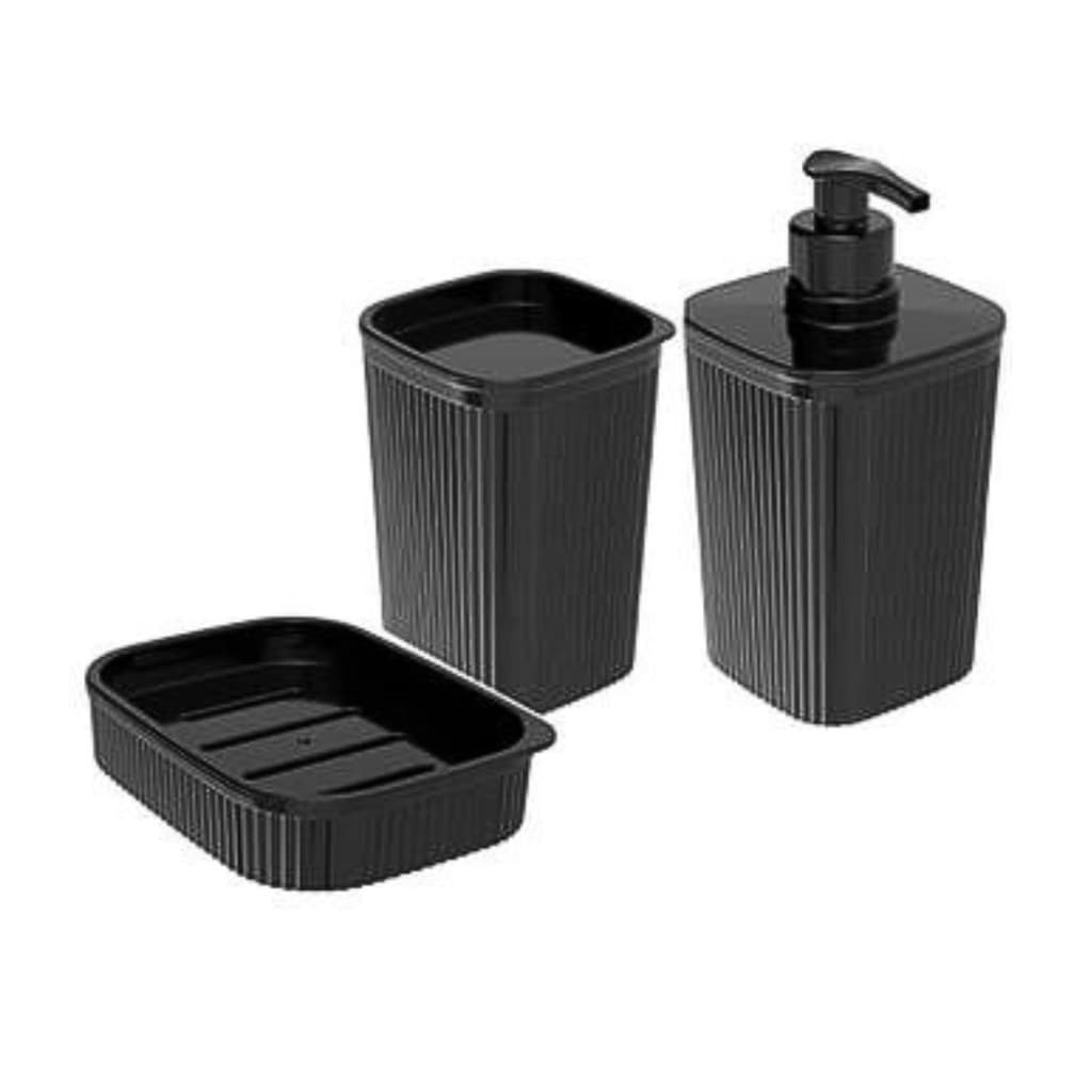 Kit Banheiro 3 Peças Classic Com Porta Escova Dental Porta Sabonete Liquido e Saboneteira - Plasútil