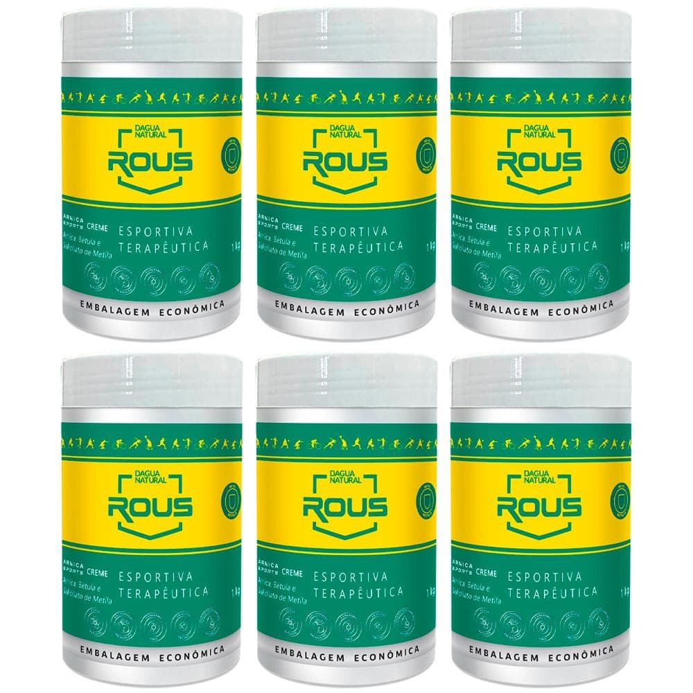 Kit 6 Potes Creme de Massagem Esportiva Dagua Natural Arnica Sports 1kg Relaxante e Terapêutico