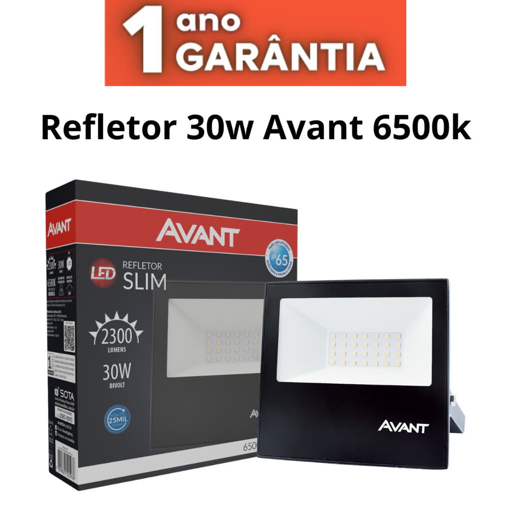 Refletor de Led Slim 30W Branco Frio 6500K Avant Bivolt 1 Ano de Garantia