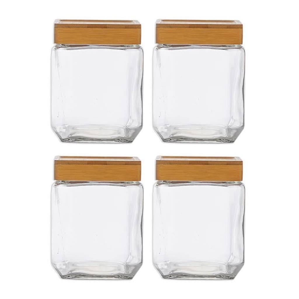 Kit 4 Pote Hermético Quadrado Tampa Bambu 1250ml Design Sofisticado Mantimentos Multiuso