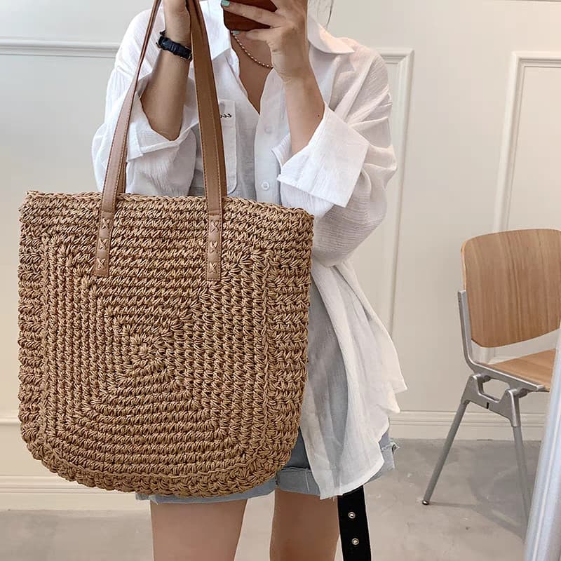 Bolsa feminina de palha grande de praia coleção nova verão
