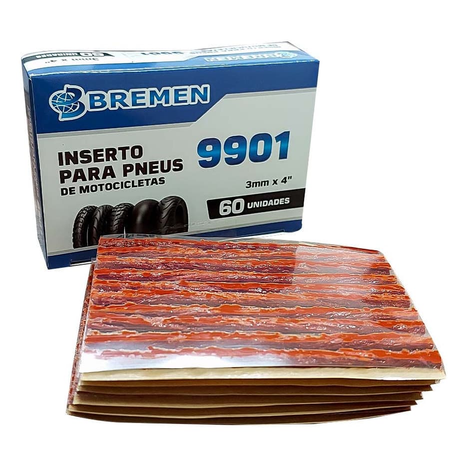 Refil Conserto Tipo Macarrão Pneu Sem Câmara Carro/Moto 6mm - Caixa com 60 Peças Bremen