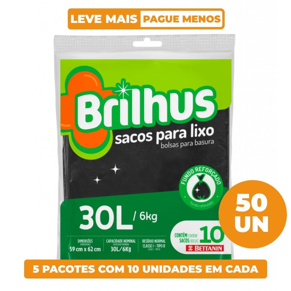 Kit Saco de Lixo 30L com 50 Unidades Brilhus Bettanin