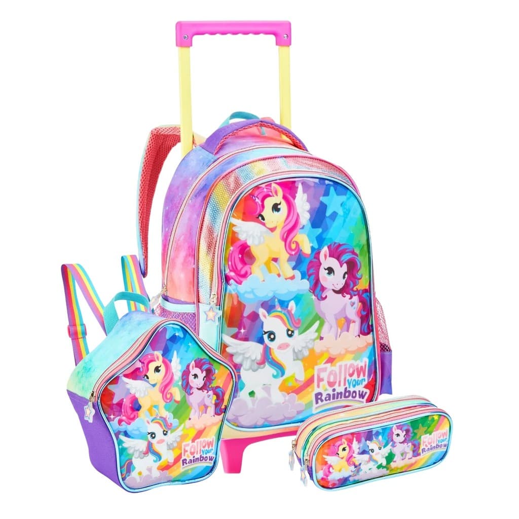 Kit Mochila Rodas 16" Unicórnio Friends Com Lancheira Estojo